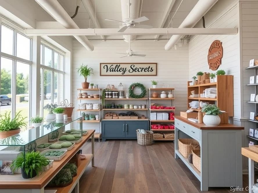 A modern and clean interior of the Valley Farm Secrets store.