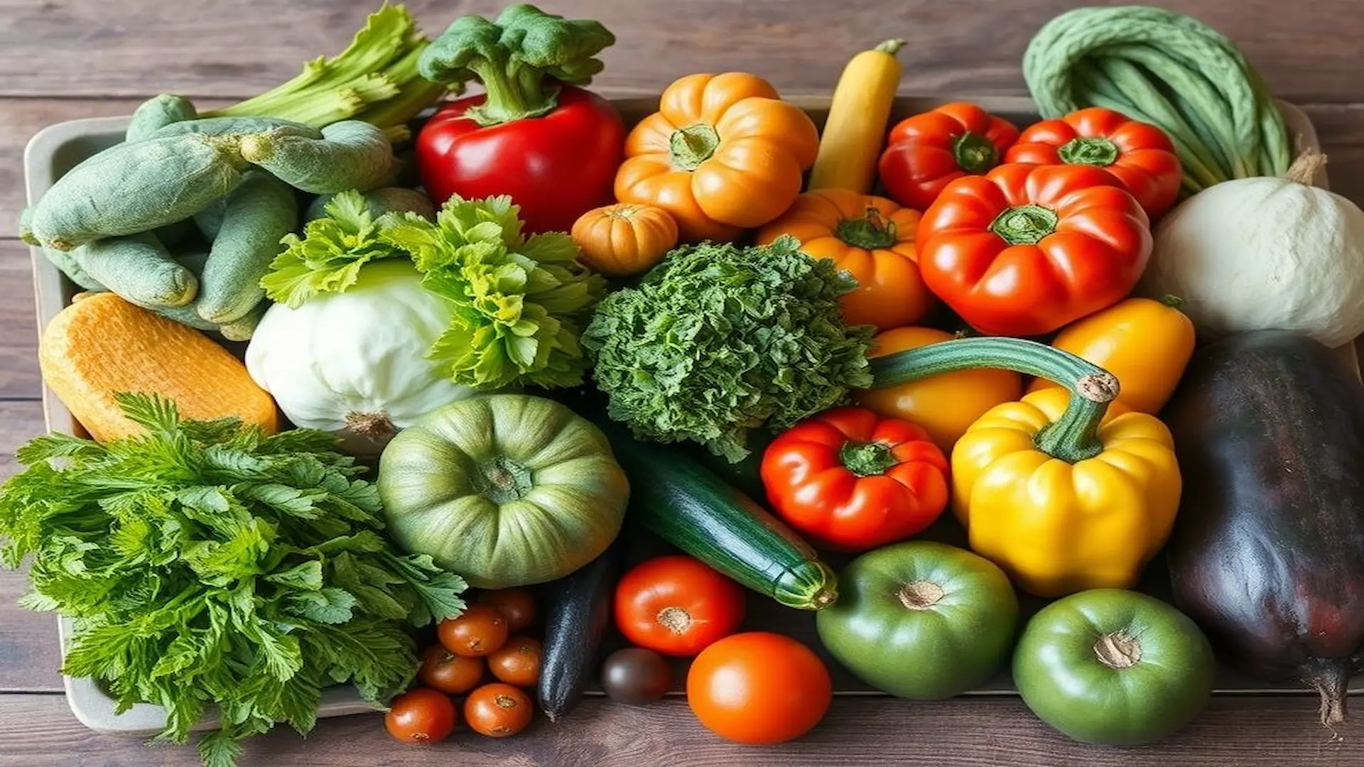 A vibrant assortment of fresh fruits and vegetables.